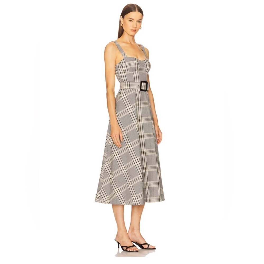 NEW Cara Cara Calypso Belt Midi Dress Raymond Plaid Gray Multi US 6 UK 10 - Picture 3 of 14